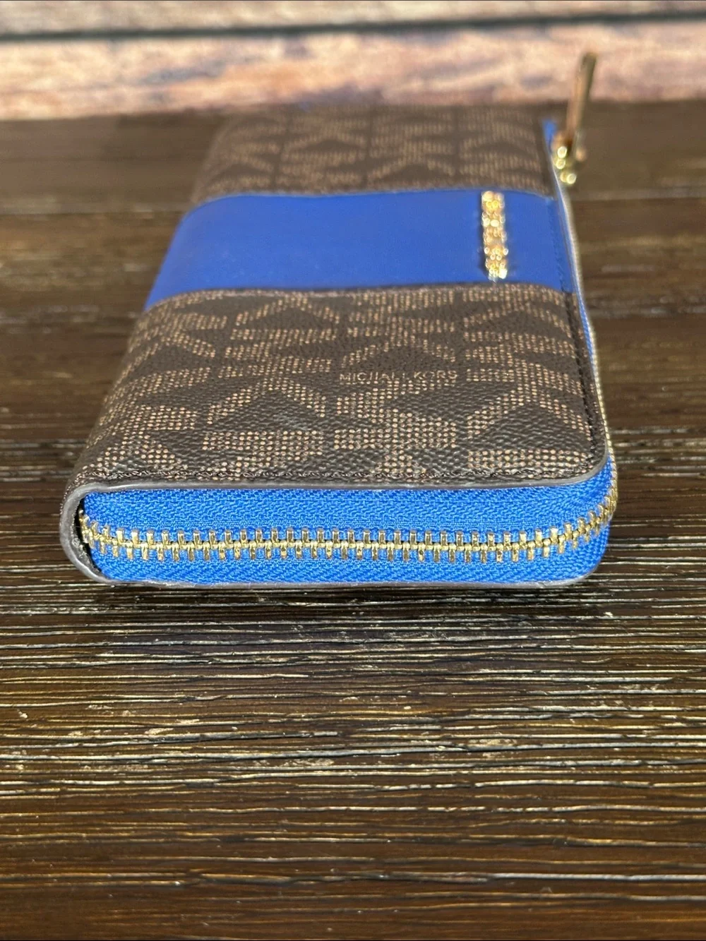 Michael Kors Brown Logo Wallet with Blue Center Panel